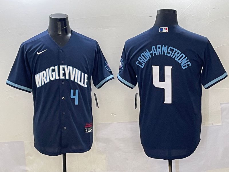 Men Chicago Cubs 4 Crow-Armstrong Dark Blue City Edition 2025 Nike MLB Jersey style 14